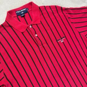 Vintage Polo Sport‎ Ralph Lauren Polo Shirt Mens XL Red Striped Short Sleeve 90s